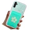 Rnrieyta Miagon Glitter Wallet Transparent Case for Samsung Galaxy A54 5G,Card Slot Bumper Slim Fit Bling Star Soft Cover with Cute Flower Card Holder,Green view 1