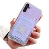 Rnrieyta Miagon Glitter Wallet Transparent Case for Samsung Galaxy A34 5G,Card Slot Bumper Slim Fit Bling Star Soft Cover with Cute Flower Card Holder,Purple view 1