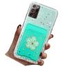 Rnrieyta Miagon Glitter Wallet Transparent Case for Samsung Galaxy Note 20,Card Slot Bumper Slim Fit Bling Star Soft Cover with Cute Flower Card Holder,Green view 1