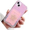Rnrieyta Miagon Glitter Wallet Transparent Case for iPhone 14 Plus,Card Slot Bumper Slim Fit Bling Star Soft Cover with Cute Flower Card Holder,Pink view 1