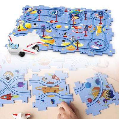 DIY Assembling Electric Trolley, Upgrade Toddler Puzzle Track Play Set with Vehicles, Rail Car Building Toys DIY Educational Toys Birthday Gift for Kids Ages 3-5 (25 PCS, Space)