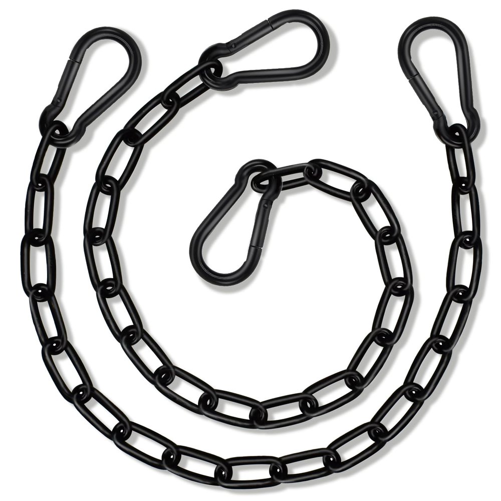 2 Pack Hanging Swing Chain with 4 Carabiners 25in, 660LB Capacity Heavy Duty Hammock Hardware Kit for Punching Bags, Swing Chairs, Indoor & Outdoor Gym (Black)