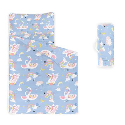 Datura home Nap Mat -Rainbow Swan Sleeping Bag with Removable Pillow - Daycare and Sleepovers Preschool Kindergarten Bedding Set for Kids Toddler Boys Girls(Swan Large)