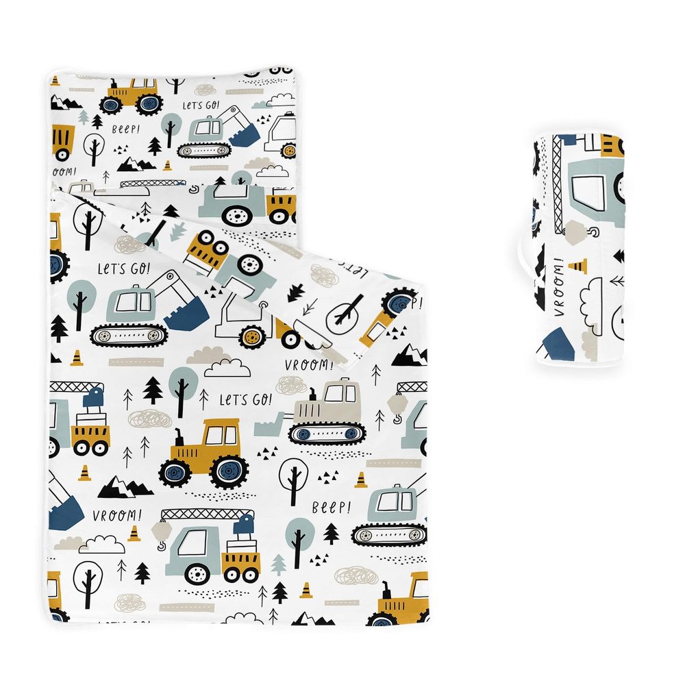Datura home Nap Mat -Excavator Truck Sleeping Bag with Removable Pillow - Daycare and Sleepovers Preschool Kindergarten Bedding Set for Kids Toddler Boys Girls(Truck3 Standard)