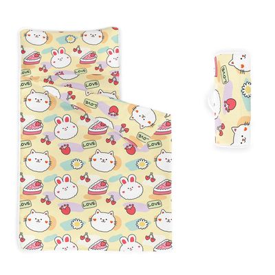 Datura home Nap Mat -Cat Rabbit Sleeping Bag with Removable Pillow - Daycare and Sleepovers Preschool Kindergarten Bedding Set for Kids Toddler Boys Girls(Cat2 Large)