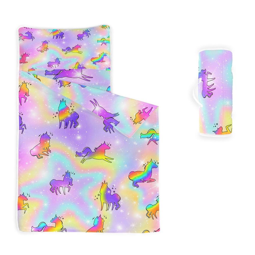 Datura home Nap Mat -Unicorn Sleeping Bag with Removable Pillow - Daycare and Sleepovers Preschool Kindergarten Bedding Set for Kids Toddler Boys Girls(Unicorn4 Standard)