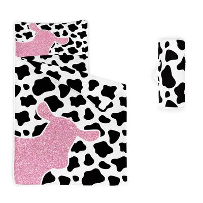 Datura home Nap Mat -Cow Sleeping Bag with Removable Pillow - Daycare and Sleepovers Preschool Kindergarten Bedding Set for Kids Toddler Boys Girls(Cow Standard)