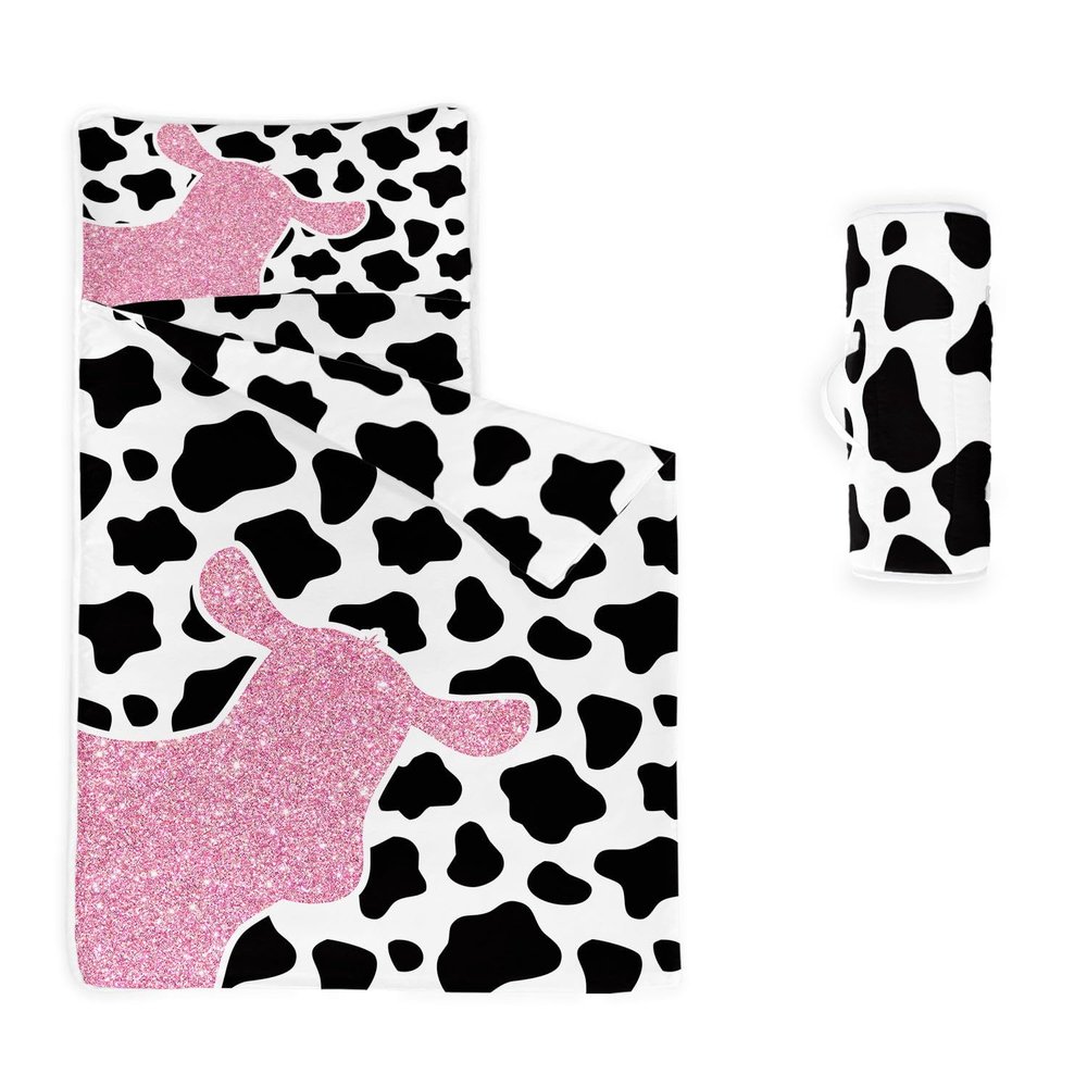 Datura home Nap Mat -Cow Sleeping Bag with Removable Pillow - Daycare and Sleepovers Preschool Kindergarten Bedding Set for Kids Toddler Boys Girls(Cow Standard)