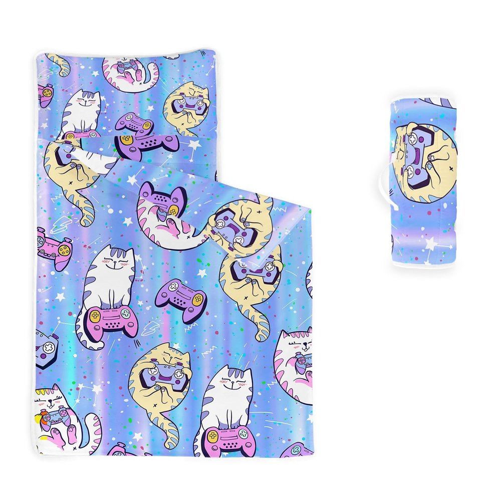 Datura home Nap Mat -Cat Gamepad Sleeping Bag with Removable Pillow - Daycare and Sleepovers Preschool Kindergarten Bedding Set for Kids Toddler Boys Girls(Cat1 Standard)