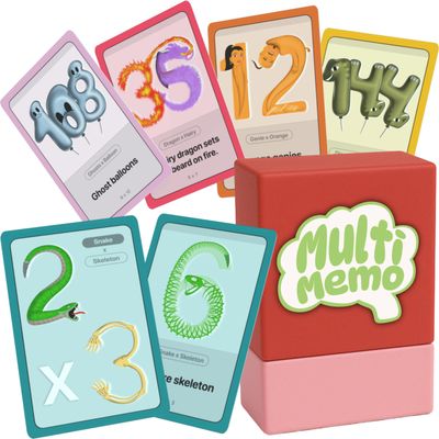 MULTI-MEMO Multiplication Tables Flash Cards Fun & Easy Memorization Using Unique Image Tricks! Math Learning Game for Kids in 2nd, 3rd, 4th, 5th, and 6th Grade Covers 2x2 to 12x12.