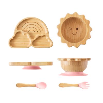 let's make Bamboo Suction Plates Bowls Set for Baby Toddler Divided Platter Food bowl with Silicone Fork & Spoon All-Natural Baby Feeding Set for Baby-Led Weaning, Non-Slip Design