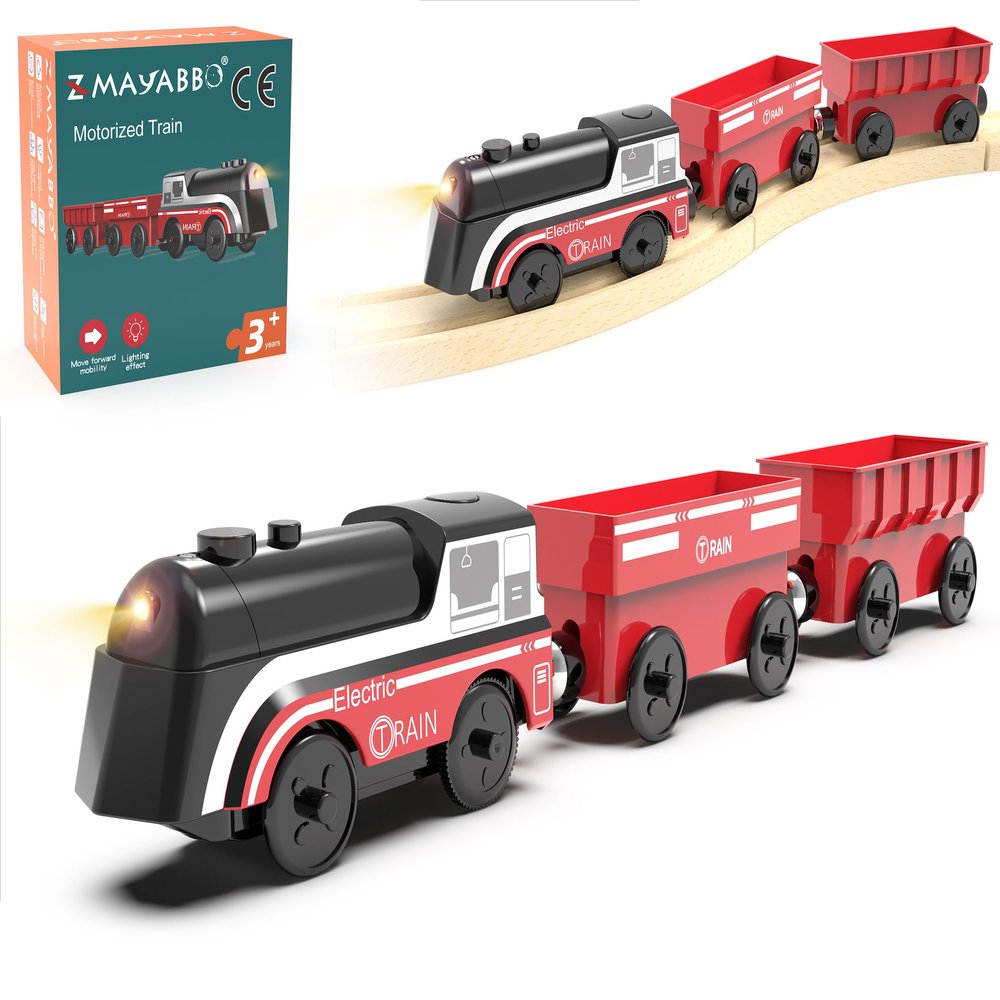 Battery Operated Train for Wooden Track, Motorized Train for Toddlers 3+ Years Old, 3Pcs Trains Toy Set Electric Trains Compatible with Thomas, Brio, Chuggington, Melissa and Doug