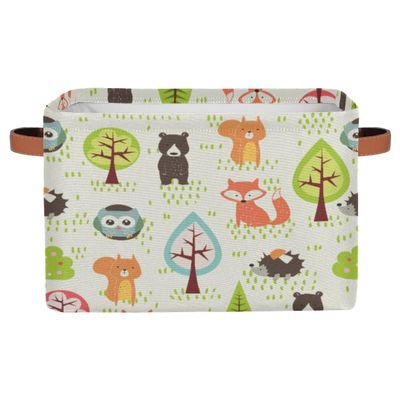 YoCosy Large Storage Baskets for Organizing Shelves Green Cute Jungle Animal Owl Fox Foldable Cube Storage Bins with Handles Rectangle Fabric Closet Organizers for Home Toys Clothes, 1 Pack