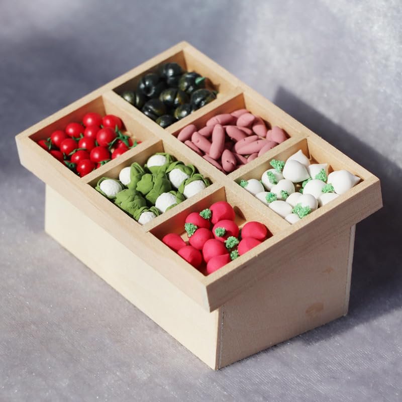 AirAds Dollhouse 1:12 Miniatures Furniture Display with Vegetables Shelf Unfinished Wood