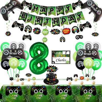 Video Game Party Decorations - 8th Birthday Decorations for Boys, HAPPY BIRTHDAY Banner, Video Game Tablecloth, Gaming Pattern Balloons, Controller Balloons, Gaming Hanging Sign, Gaming Birthday Party