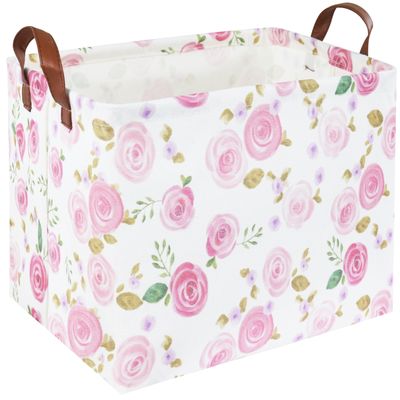 DDBASKET Rose Pink Baby Basket Nursery Baskets Girl Baby Storage Bins Rectangular Cute Kids Toy Storage Bin Organizer Book Shelf Basket Rose Room Decor(Pink Rose)