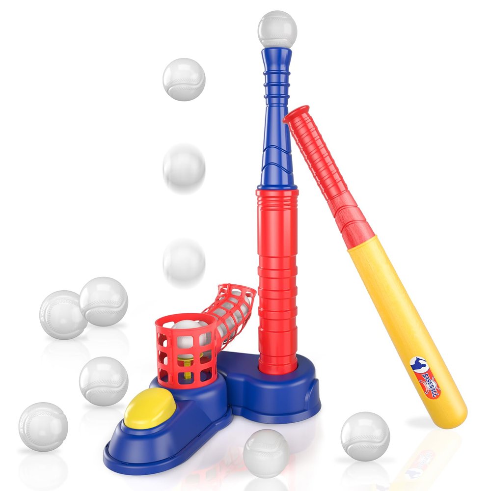 Bennol T Balls Set Toys for Kids Boys 3-5 5-8, Kids Baseball Tee Toys Includes 10 Balls, Auto Balls Launcher, Outdoor Outside T-Ball Set Sport Toy Birthday Gifts for 3 4 5 6 Year Old Boys Toddler