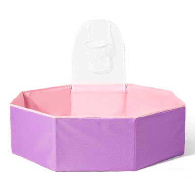 Foldable Ball Pit for Toddlers Large Soft Indoor Outdoor Pop Up Baby Kids Infant Ballpit Big Collapsible Puppy Dog Cat Pits with Basketball Hoop (Balls Not Included) Pink Purple