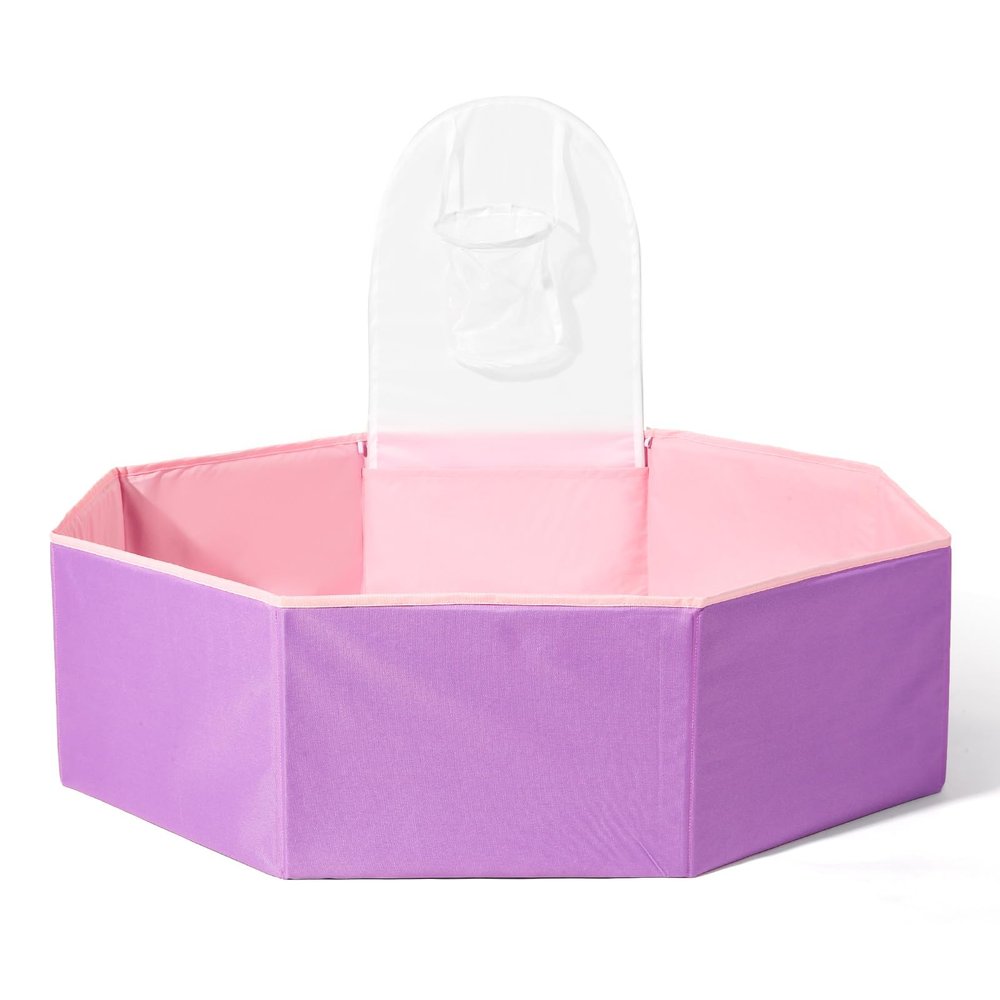 Foldable Ball Pit for Toddlers Large Soft Indoor Outdoor Pop Up Baby Kids Infant Ballpit Big Collapsible Puppy Dog Cat Pits with Basketball Hoop (Balls Not Included) Pink Purple