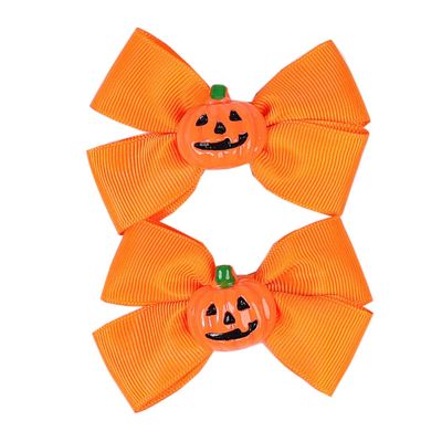 Baby Halloween Hair Bow Clip Girls Halloween Hair Clip Headwear Halloweens Hair Accessories 2 Pack WJR19 (Orange Pumpkin)