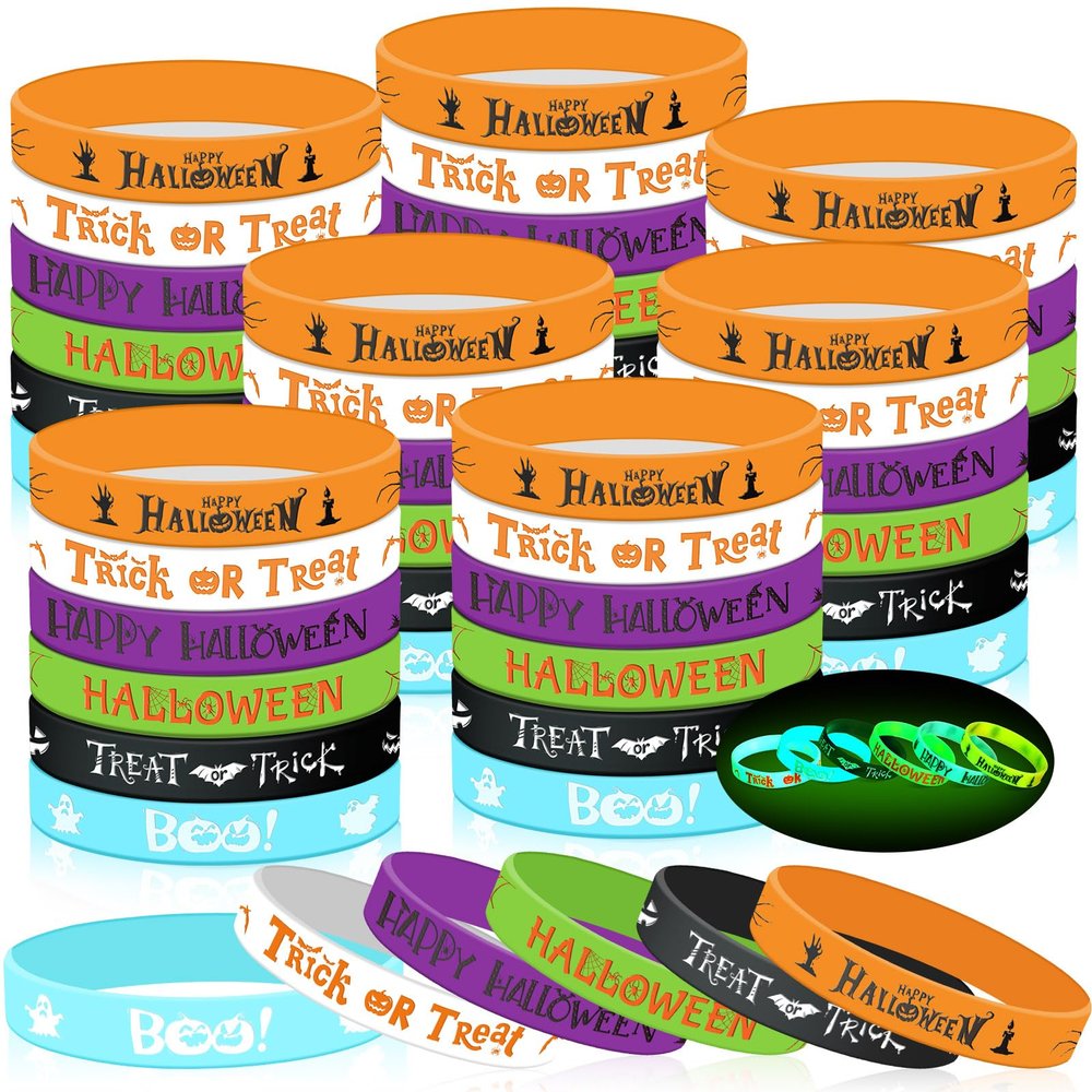 Capoda 100 Pcs Halloween Luminous Silicone Wristbands, Pumpkin Patterns Rubber Bracelets Glow in the Dark, for Kid over 6 Years Halloween Trick or Treat Party Favors Goodie Bag Stuffers Supplies