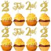 24 Pack 2nd Birthday Cupcake Toppers - Glitter & Crown Happy Birthday Cake Decorations for Baby Shower or Party Supplies - Gold view 1