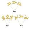 24 Pack 2nd Birthday Cupcake Toppers - Glitter & Crown Happy Birthday Cake Decorations for Baby Shower or Party Supplies - Gold view 3