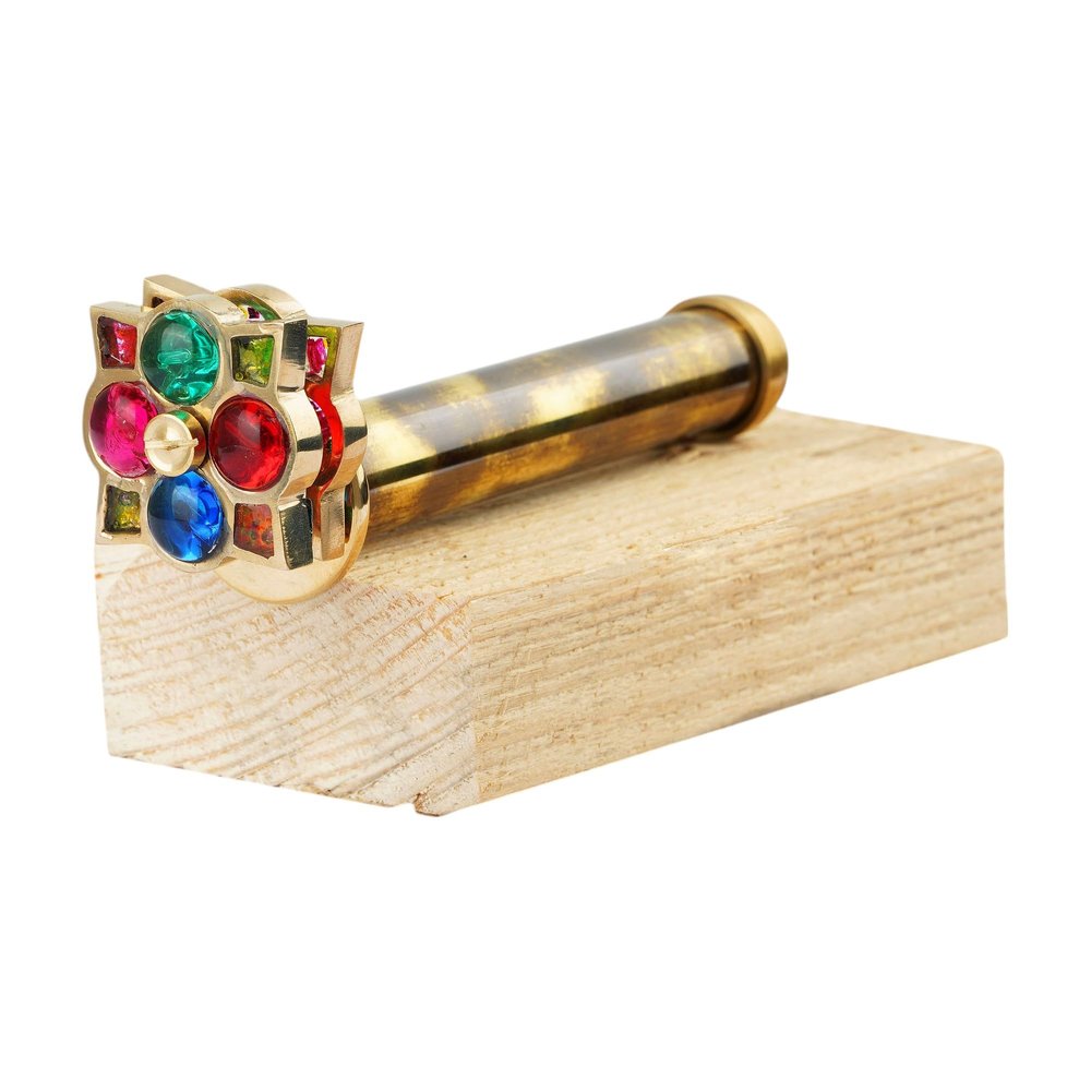 AL QAYIM Handcrafted Brass Kaleidoscope - Vintage Antique Design, 3D Mirror Lens, for Kids & Adults - Mesmerizing Patterns, Endless Creativity Occasions (Small Trigon Flower)