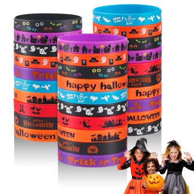 30pcs Halloween Rubber Bracelets for Kids Silicone Wristbands for Halloween Party Favors Supplies Rubber bracelets Bulk for kids&teens Gifts Holiday Trick or Treat Gifts and Goodie Bag Fillers