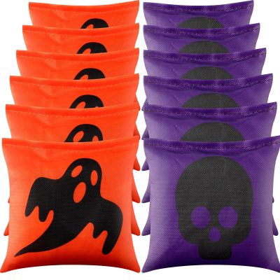 Ceenna 12 Pcs Fall Bean Bags Autumn Pumpkin Maple Halloween Ghost Corn Hole Game Bags for Tossing Game Thanksgiving Corn Hole Bean for Fall Holiday Party(Skull and Ghost)