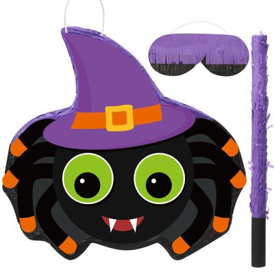 Aoriher Spider Piata Halloween Scary Piata Mexican Spooky Piata with Stick Blindfold and Confetti Fillable Candy Game Supplies for Birthday Fiesta Celebration Halloween Party Decorations