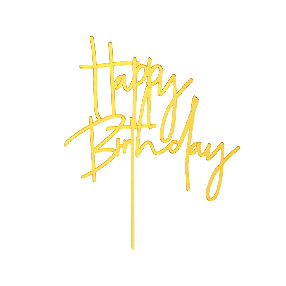 Gold DIY Happy birthday Cake Topper Acrylic Happy Birthday Cake Sign Party Decorations Supplies(Gold 1)