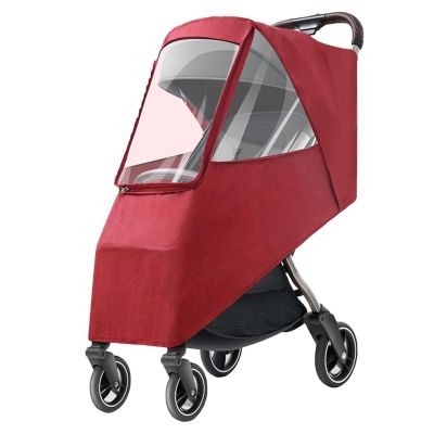 Universal Stroller Rain Cover - Windproof, Coldproof - Breathable Material, Ventilation Holes for Unrestricted Airflow (Wine Red)