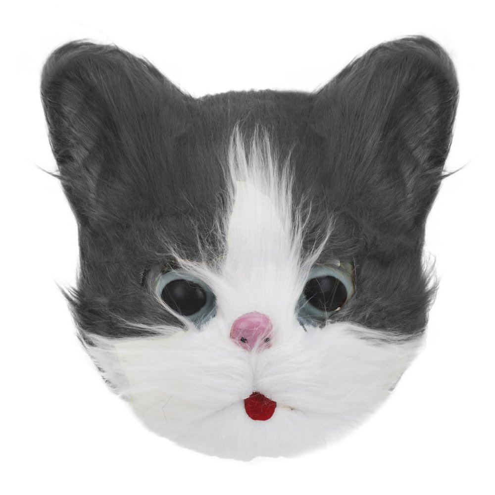 Cute Cat Mask, Novelty Full Face Cat Mask Plush Faux Fur Cat Mask Cosplay Costume Party Props for Halloween Costume Party (Gray)