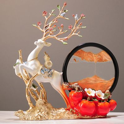 CHDGSJ Creative Resin Deer Sculpture with Moving Sand Art Liquid Motion, 3D Dynamic Sand Art, Deer Sculpture Hourglass Home Decoration Flowing Sand Work Housewarming Gift (D)