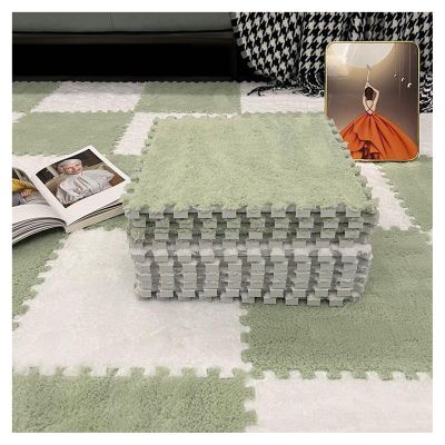 10 Pcs Interlocking Plush Foam Mat, Foam Carpet Tiles with Border, 12"x12" Puzzle Play Mat, Soft Area Rugs for Exercise, Yoga, Playroom(Color:White+Green)