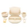 Baby Led Weaning Feeding Set - BPA Free - Foodgrade Silicone - Strong Suction Plate & Bowl - Silicone Bib - Training Cup - 2 Fork & Spoon Sets - Almond Baby Tableware Set for 6 Months & Older view 1