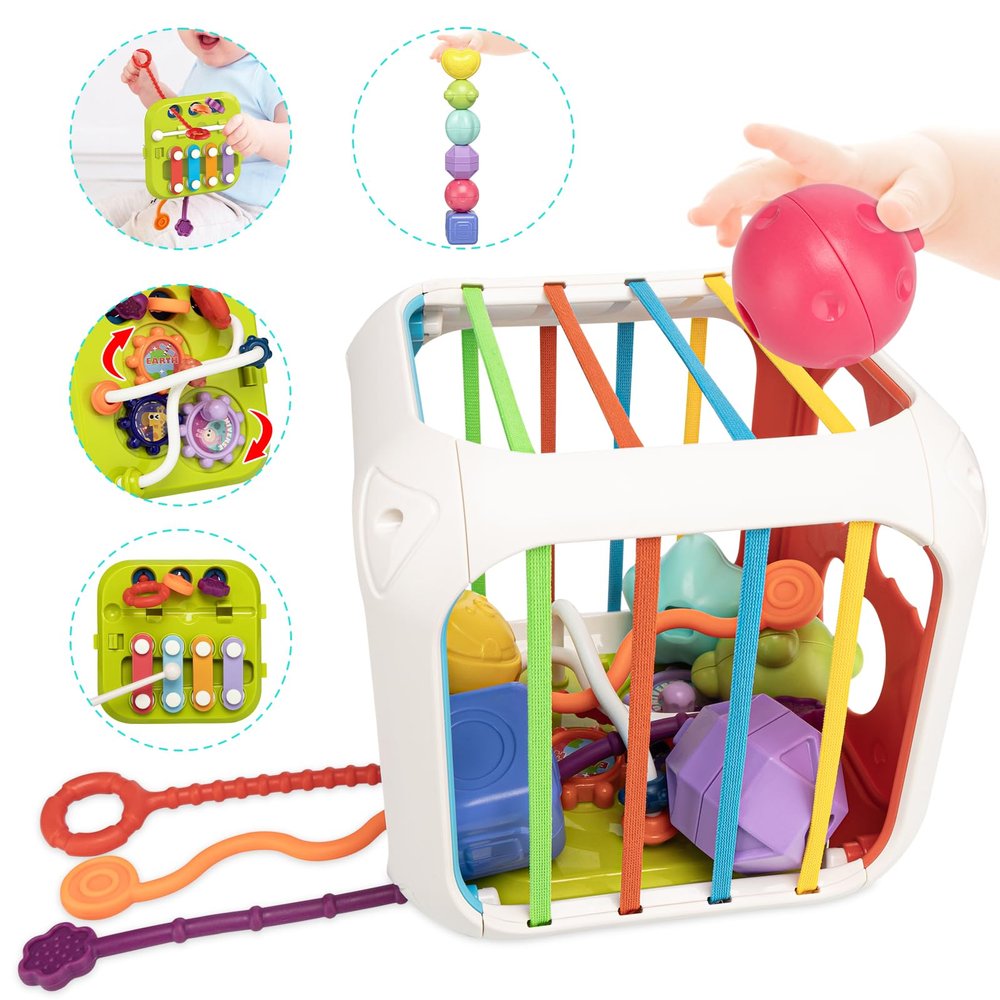 Aprilwolf Montessori Toys for Toddlers, 7-in-1 Activity Cube, Shape Sorter Toy| Baby Developmental Learning Toys| First Birthday Gifts