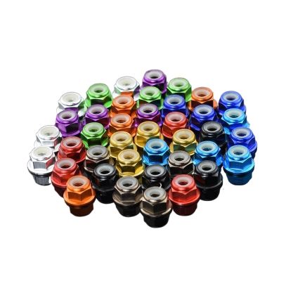 4pcs CNC Aluminum Flange Nylon Lock Nut M4 Multicolor for 1/10 1/14 RC Car Truck Crawler Drift TRX4 SCX10 Scania Universal Part (Color : Golden 4pcs)