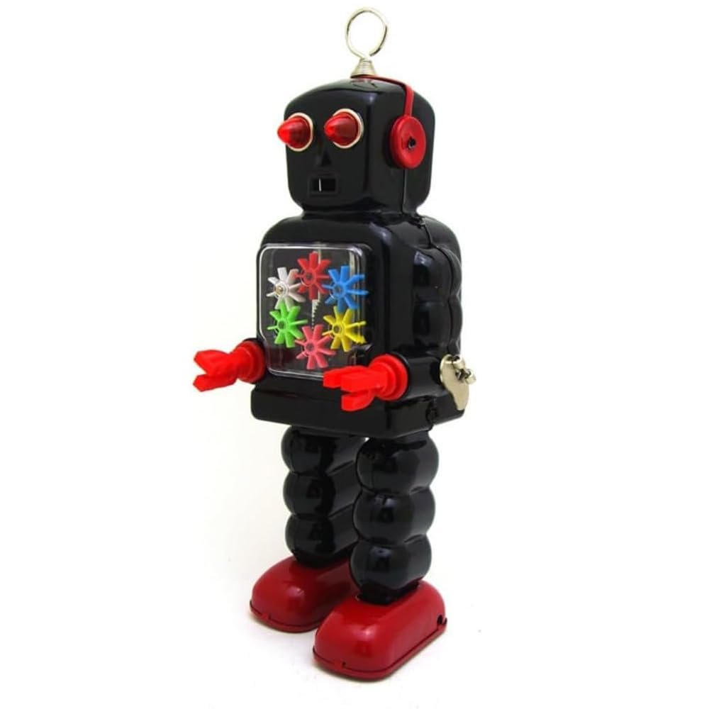 Charmgle Spring Wind-up Toys Desk Robot Adult Collection Toy, Photography Props Novelty Tinplate Toy Store Decoration Black