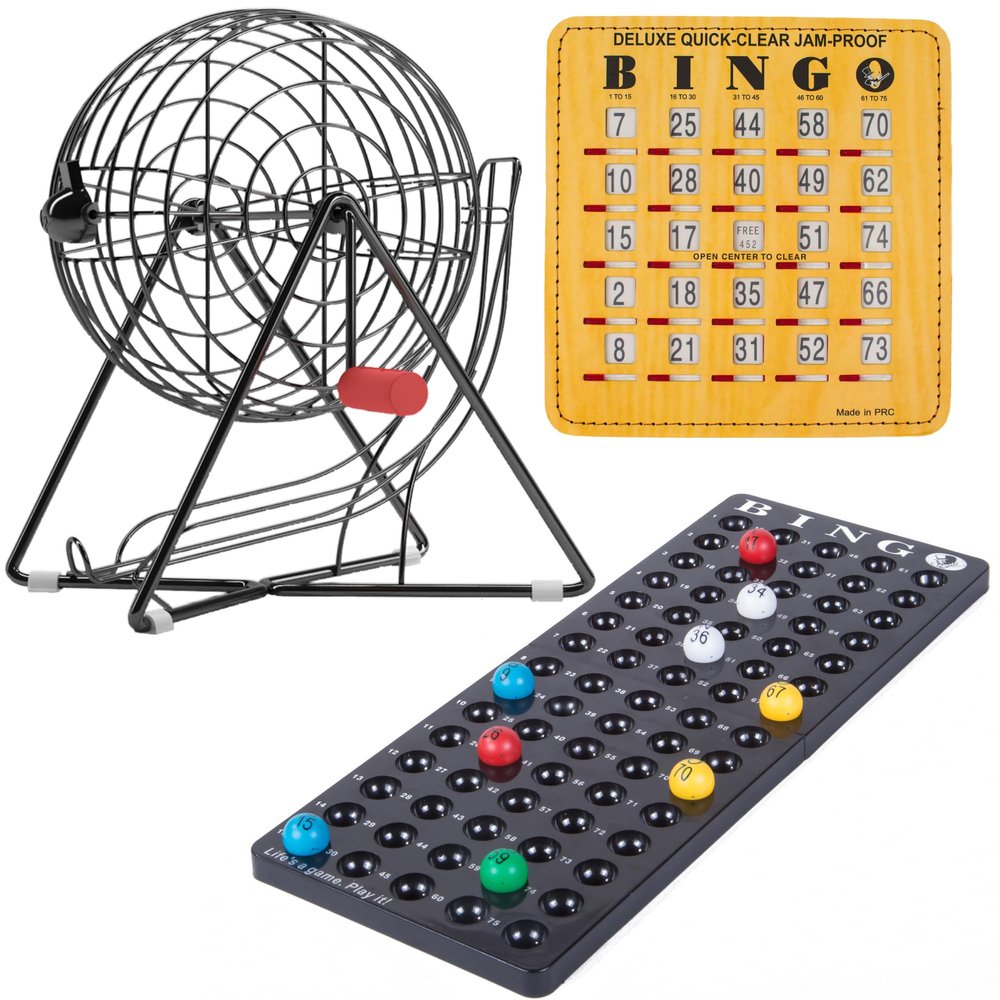 MR CHIPS Bingo Cage and Balls Set with 25 Jam Proof Shutter Slide Cards