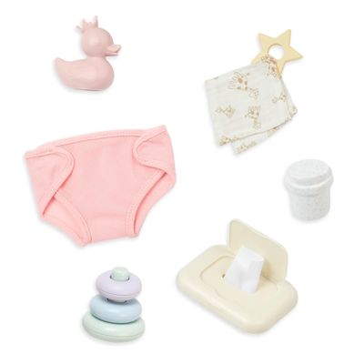 LullaBaby  9 Pieces Changing Set  Diaper, Baby Wipes & Stacking Rings 14-Inch Baby Doll Accessories  Pretend Play 2+ Years  Play & Care Set