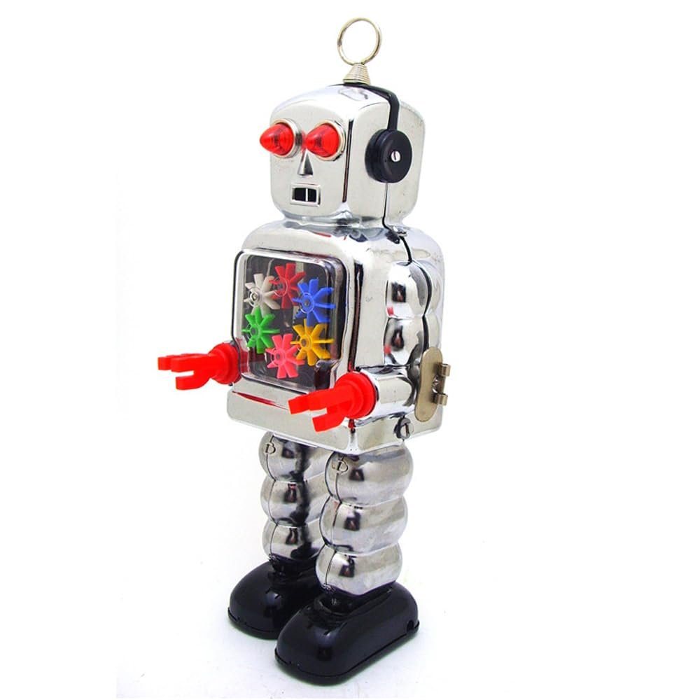 Charmgle Spring Wind-up Toys Desk Robot Adult Collection Toy, Photography Props Novelty Tinplate Toy Store Decoration Silver