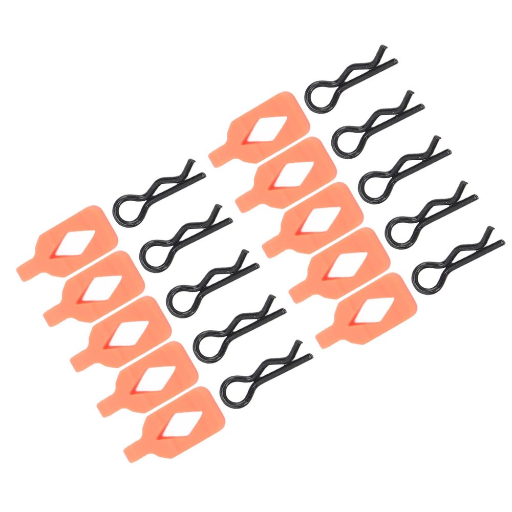 RC Body Clips Bent R Pins, RC Body Clips Pins Long Lasting Sturdy Anti Crack 10pcs Durable with 10 Handles for 1/18 RC Car (Orange)
