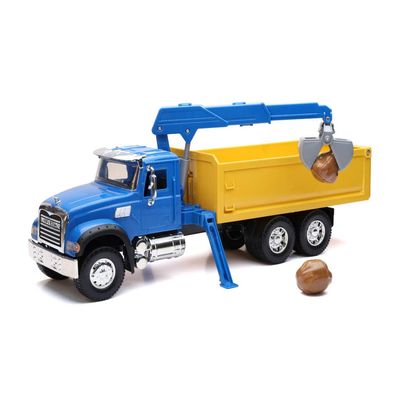 NewRay Toys Mack Granite Dump Truck with Crane 1:18 Scale Long Haul Trucker Playset, Kids, Gifts, Birthdays