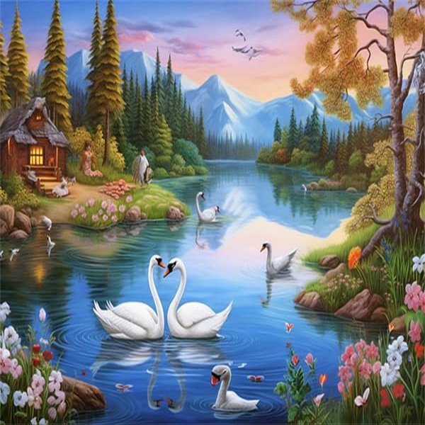 1000 Piece Jigsaw Puzzles for Adults Lakeside Holiday House Animal Formation Wooden DIY Families Toys Gift for Home 29.5 x 19.6 in