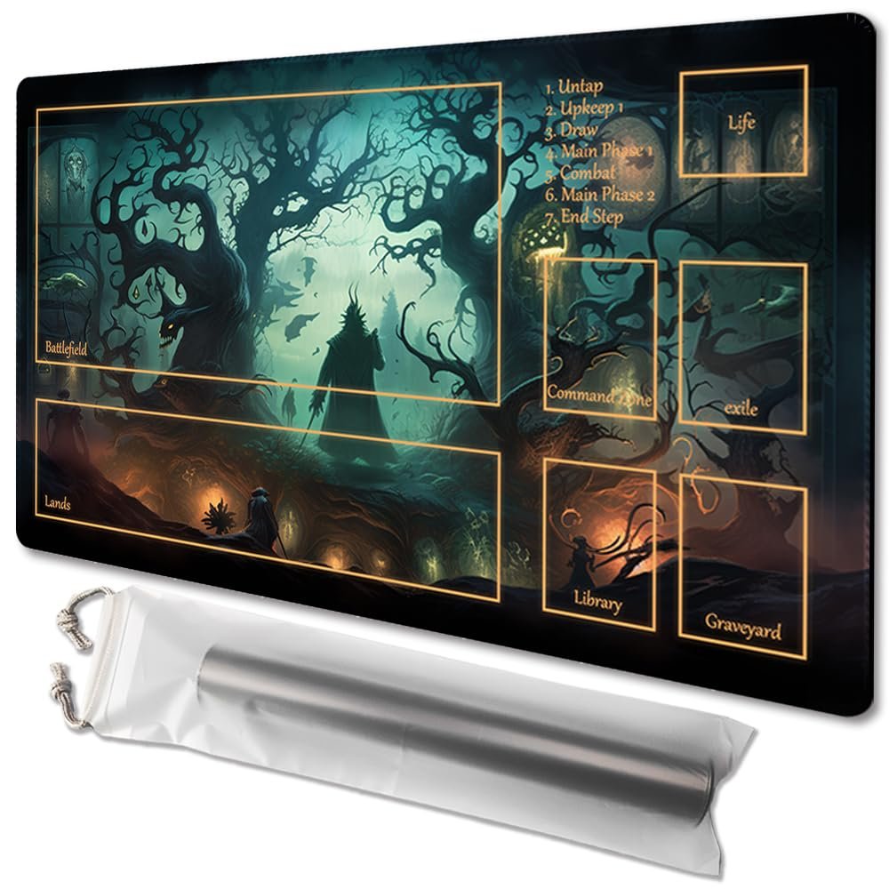 MTG Playmat Size 24x14in Free Storage Bags Non-Slip Backing Printing, Ideal for Card Game Enthusiasts TCG Playmat (with Zone,High-Tech)