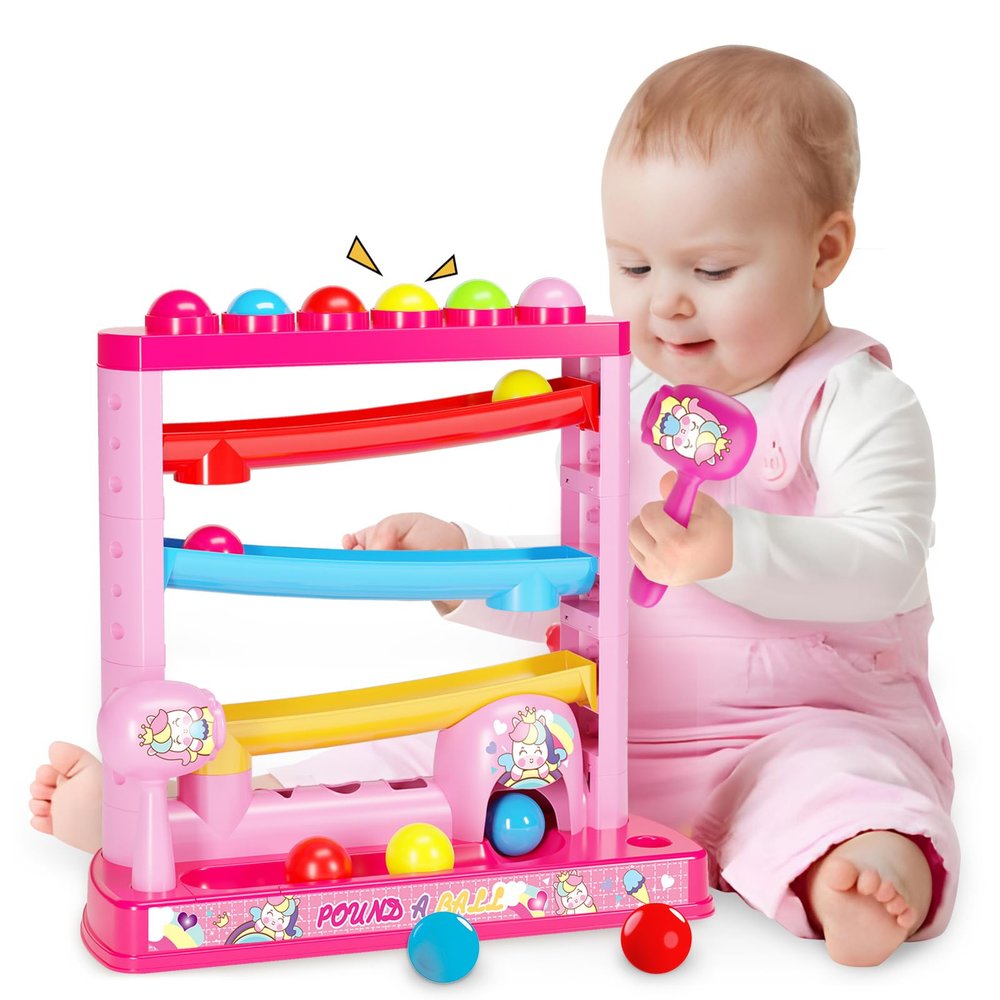 OCHIDO Montessori Toys for 3+ Years Old Kids Girls, Pound A Ball Toys Included 2 Hammer & 12 Balls,Gifts for Girl Age 3+, Interactive Toy for Early Learning Educational Gifts for Girl