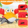 Crawling Crab Baby Toy, Upgraded Tummy Time Gifts for Newborn Babies 3-6 6-12 Month, Light-Up Walking Dancing Moving Crab with Music & Obstacle Avoidance, Rechargeable Sensory Development Toy (Orange) view 2
