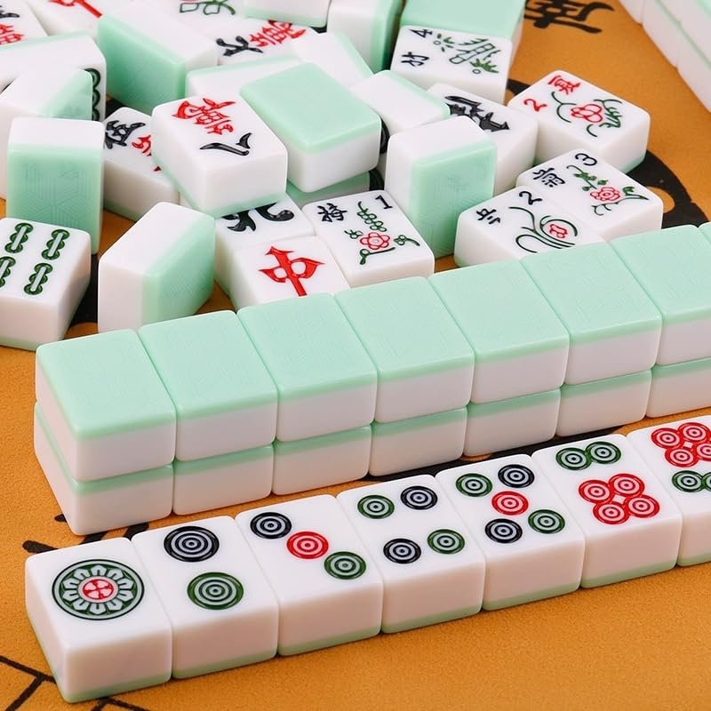 AzulHome Mahjong Game Set, Complete Traditional Mahjong Game, X-Large 144 Numbered Melamine Tiles with 2 Dices, One Storage Bag (Light Green)